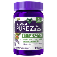 Vicks Zzzquil Pure Zzzs Triple Action, Melatonin Gummies, 3x Sleep Aid With Ashwagandha, Calm Mood, Antioxidant Aids For Adults, 42 - 42 Count