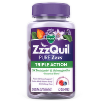 Vicks ZzzQuil PURE Zzzs Triple Action Melatonin Gummies With Ashwagandha - 42 Count