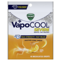 Vicks Vapocool Severe Medicated Sore Throat Drops, Max Strength Menthol, Soothes Pain, Honey Lemon Flavor - 45 Count