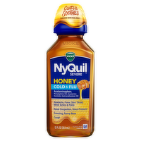 Vicks Nyquil Severe Honey Cold & Flu Liquid Over-The-Counter Medicine, Powerful Nighttime Relief For Headache, Fever, Sore Throat, Minor Aches And Pains, Nasal Congestion, Sinus Pressure, Sneezing, Runny Nose Cough, Flavor - 12 Ounce