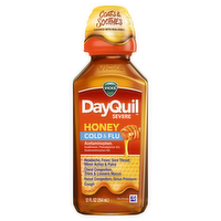 Vicks Dayquil Severe Honey Cold & Flu Liquid Over-The-Counter Medicine, Powerful Daytime Relief For Headache, Fever, Sore Throat, Minor Aches And Pains, Chest Congestion, Stuffy Nose, Nasal Sinus Pressure, Cough, Flavor - 12 Ounce