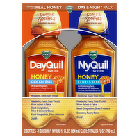 Vicks Dayquil & Nyquil Severe Honey Flavor Co-Pack, Cold & Flu Medicine, Relievesheadache, Fever, Sore Throat, Minor Aches & Pains, Nasal Congestion, Sinus Pressure, Stuffy Nose, And Cough, 2x12oz - 1 Kit