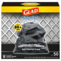 Glad Trash Bags, Drawstring, Multipurpose, 30 Gallon, Large - 50 Each 