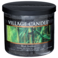 Village Candle Bamboo, Lotus Flower, Fern, And Cedar Black Decor - 14 Ounce
