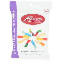 ALBANESE WORLD'S BEST Cherry, Strawberry, Mango, Pineapple, Lemon, Orange, Green Apple, Watermelon, Pink Grapefruit, Lime, Blue Raspberry, Grape Mini Gummi Worms 12 Flavor - 7.5 Ounce
