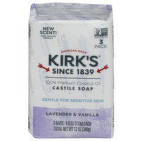 KIRK'S Lavender & Vanilla Castile Soaps - 4 Ounce - 3 Count