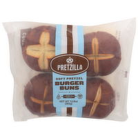 PRETZILLA Soft Pretzel Burger Buns - 3.2 Ounce - 4 Count