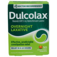 Dulcolax Overnight Laxative, , Comfort Coated Tablets - 50 Count