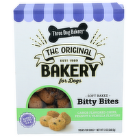 Three Dog Bakery Carob Flavored Chips, Peanut & Vanilla Flavors Treats For Dogs - 13 Ounce