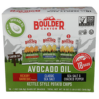 Boulder Canyon Sea Salt, Hickory Barbeque, Salt & Cracked Pepper Potato Chips - 18 Ounce