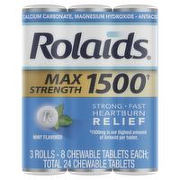 Rolaids Max Strength 1500 Antacid, Mint Flavor, Chewable Tablet - 24 Count