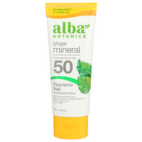 ALBA BOTANICA Fragrance Free Sheer Mineral Sunscreen Lotion Ve Sun Spf50 Sport - 3 Fluid Ounce