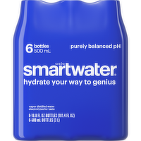 smartwater Water Bottles Vapor Distilled And Electrolytes - 16.9 Fluid Ounce - 6 Count