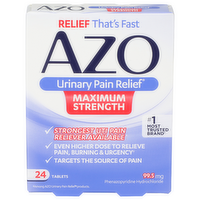 Azo Urinary Pain Relief, Maximum Strength, 97.5 mg, Tablets ( 24 count ) - 24 Each