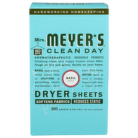 Mrs. Meyer's Clean Day Basil Dryer Sheets - 80 Count