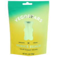 Vegobears Venice Beach Lemon, Apple, Pineapple Organic Vegan Sour Gummy Bears - 4 Ounce