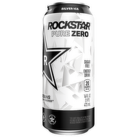 Rockstar Pure Zero Sugar Free Energy Drink Silver Ice - 16 Fluid Ounce - 1 Count