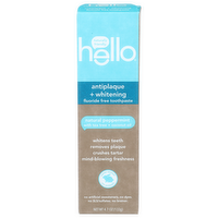 Hello Natural Peppermint With Tea Tree + Coconut Oil Antiplaque + Whitening Fluoride Free Toothpaste - 4.7 Ounce