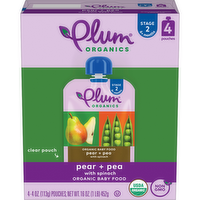 Plum Organics Pear + Pea With Spinach Stage 2 Organic Baby Food - 4 Ounce - 4 Count