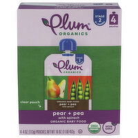 Plum Organics Stage 2 Organic Baby Food Pear + Pea With Spinach - 4 Ounce - 4 Count