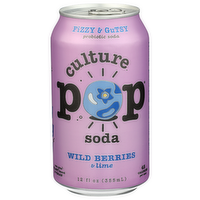 Culture Pop Soda Blackberry & Blueberry With Basil Wild Berries Sparkling Probiotic - 12 Fluid Ounce