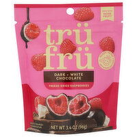 Tru Fru Raspberry Hyper Dried Raspberries In White & Dark Chocolate - 3.4 Ounce