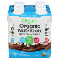 ORGAIN Plant-Based Organic Nutrition Shake Smooth Chocolate 4-Pack - 11 Fluid Ounce - 4 Count