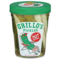 GRILLO'S PICKLES Hot Some Like It Spicy. We Don’t Blame You. Pickle Are Just As Crunchy Our Classic But Pack Heat With Fresh Jalapeño And Habanero In Every Jar. Made Only Garden Ingredients, Cold-Pickled For Maximum Crunch. Elevate Your Condiments Find Us Chillin' The Refrigerated Section! Italian Dill Spears - 32 Fluid Ounce