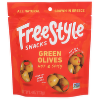 Freestyle Snacks Spicy, Savory Green Olives Hot & Spicy Pitted Olive - 4 Ounce