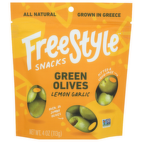 Freestyle Snacks Lemon, Garlic, Savory, Tangy Green Olives Pitted Olive - 4 Ounce