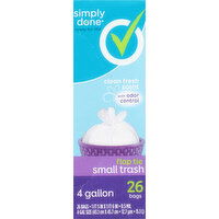 Simply Done Trash Bag, Flap Tie, Small, Clean Fresh Scent, 4 Gallon - 26 Each 