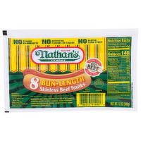 Nathan's Famous Bun•length Skinless Beef Franks Bunlength - 1.5 Ounce - 8 Count