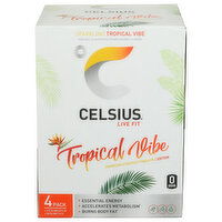 Celsius Sparkling Tropical Vibe, Functional Essential Energy Drink Pack Of 4 - 12 Fluid Ounce - 4 Count