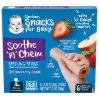 Gerber Teething Sticks, Strawberry Apple, Soothe 'n' Chew, Sitter (6+ Months) - 6 Each 