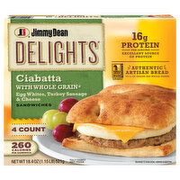 Jimmy Dean Sandwiches, Ciabatta, Egg Whites, Turkey Sausage & Cheese - 4 Each 