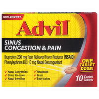 Advil Sinus Congestion & Pain, Non-Drowsy, Coated Tablets - 10 Each 