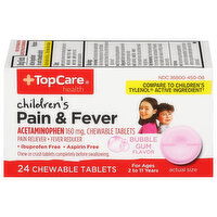 TopCare Pain & Fever, Children's, 160 mg, Chewable Tablets, Bubble Gum Flavor