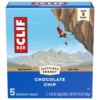 CLIF CLIF BAR - Chocolate Chip - Made with Organic Oats - 10g Protein - Non-GMO - Plant Based - Energy Bars - 2.4 oz. (5 Pack) - 12 Ounce 