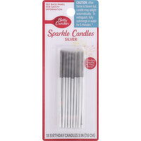 Betty Crocker Sparkle Candles, Silver, 3 Inch - 18 Each