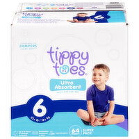 Tippy Toes Diapers, Ultra Absorbent, Size 6 (35+ lb), Super Pack - 64 Each 