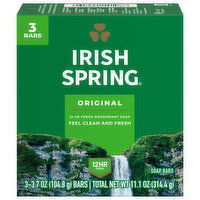 Irish Spring Deodorant Bar Soap for Men, With Flaxseed Oil, 12 Hour Fresh Deodorant Soap, 3.7 Oz. Bar (3 Pk.) - 3 Each 