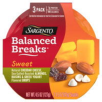 Sargento Balanced Breaks, Sweet, Cheddar/Almonds/Raisins/Yogurt Drops, 3 Pack - 3 Each 