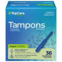 TopCare Tampons, Plastic Applicator, Super Absorbency, Unscented - 36 Each 