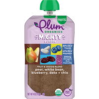 Plum Organics Mighty Builder Pear, White Bean, Blueberry, Date + Chia 4oz Pouch - 4 Ounce 