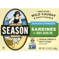 Season Sardines in 100% Olive Oil, Skinless & Boneless - 3.75 Ounce