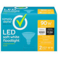 Simply Done Light Bulb, LED, Floodlight, Soft White, 90 Watts - 2 Each 