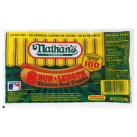 Nathan's Famous Beef Franks, Skinless, Bun Length - 8 Each 