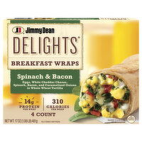 Jimmy Dean Breakfast Wraps, Spinach & Bacon - 4 Each 