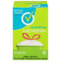 Simply Done Tall Kitchen Bags, Drawstring, 13 Gallon - 45 Each 