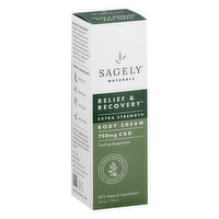 Sagely Naturals Body Cream, Extra Strength, 750mg CBD, Relief & Recovery, Cooling Peppermint - 4 Ounce 